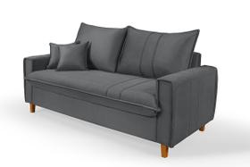 Sofa Living com Bau Multiuso 3 Lugares Suede Pes em Madeira - Era Moveis