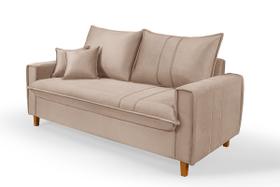 Sofa Living com Bau Multiuso 3 Lugares Suede Pes em Madeira