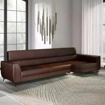 Sófa Living Com Chaise Aurora 3 Lug Pés Em Aço material sintético Marrom
