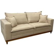 Sofá Living Confort em Linho 4 Lugares com Almofadas Soltas 220cm Confort Lar Cor Bege