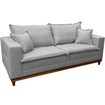 Sofá Living Confort em Linho 4 Lugares com Almofadas Soltas 220cm Confort Lar Cor Cinza