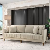 Sofá Living Decorativo Hamburgo 2 Lugares 156cm com Almofadas Pés em Madeira Veludo Bege G33 - Gran Belo