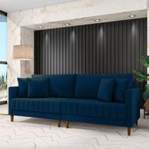 Sofá Living Decorativo Hamburgo Bipartido 2 Lugares 216cm com Almofadas Pés em Madeira Veludo Azul G33 - Gran Belo