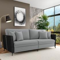 Sofá Living Decorativo Zagreb 2 Lugares 182cm com Almofadas Pés de Ferro Veludo/PU Cinza/Preto G33 - Gran Belo