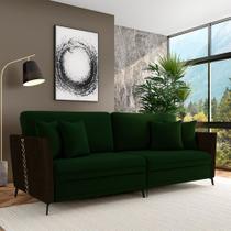 Sofá Living Decorativo Zagreb 2 Lugares 202cm com Almofadas Pés de Ferro Veludo/PU Verde/Marrom G33 - Gran Belo