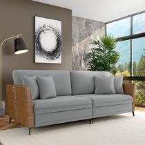 Sofá Living Decorativo Zagreb 2 Lugares 222cm com Almofadas Pés de Ferro Veludo/PU Cinza/Caramelo G33 - Gran Belo