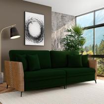 Sofá Living Decorativo Zagreb 2 Lugares 222cm com Almofadas Pés de Ferro Veludo/PU Verde/Caramelo G33 - Gran Belo