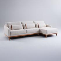 Sofá Living Fixo com Chaise Direito 4 Lugares 260cm Lisboa com Almofada Linho Bege NS