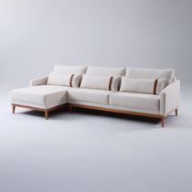 Sofá Living Fixo com Chaise Esquerdo 4 Lugares 270cm Lisboa com Almofada Linho Bege NS