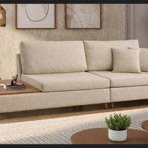 Sofa Living Franca com Detalhe em Madeira Bege Linho Beje 205