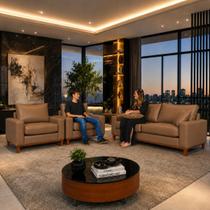 Sofa Living Istambul 3 Lugares Com Duas Poltronas Em Materia Sintetico