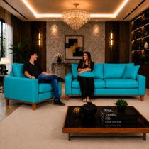 Sofa Living Istambul 3 Lugares Com Uma Poltrona Em Material Sintetico