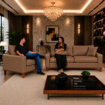 Sofa Living Istambul 3 Lugares Com Uma Poltrona Em Material Sintetico