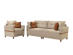 Sofá Living Lufer Canela 2,25 MT com Poltrona Linho Bege