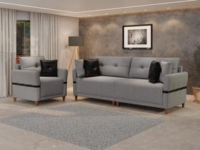 Sofá Living Lufer Canela 2,25 MT com Poltrona Linho Cinza