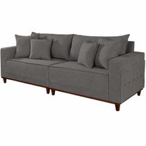 Sofá Living Lufer em Linho Monte Claros 4 Lugares com Almofadas Soltas 236cm Cor Grafite