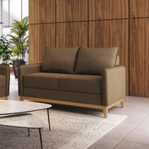 Sofá Living Lugano 2 Lugares Estrutura e Pés em Eucalipto Tecido Linho Marrom 1,22m