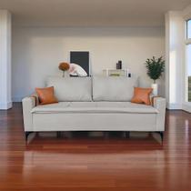 Sofá Living Madri 3 Lugares 1,80m Linho Cinza com Detalhe no Braço em material sintético Caramelo
