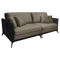 Sofá Living Mondaí 3 Lugares 222 cm Veludo Cappuccino Pés de Ferro Preto - D'Rossi