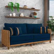 Sofá Living Montecarlo 2 Lugares Bipartido 192cm Pés em Madeira Veludo/PU Azul/Caramelo G33 - Gran Belo Sofá Living Montecarlo 2 Lugares Bipartido 192cm Pés em Madeira Veludo/PU Azul/Caramelo G33 - Gran Belo