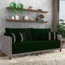 Sofá Living Montecarlo 2 Lugares Bipartido 212cm Pés em Madeira Veludo/PU Verde/Cinza G33 - Gran Belo