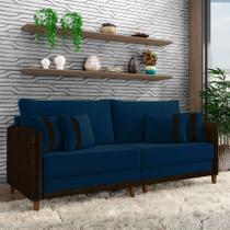 Sofá Living Montecarlo 3 Lugares Bipartido 232cm Pés em Madeira Veludo/PU Azul/Marrom G33 - Gran Belo Sofá Living Montecarlo 3 Lugares Bipartido 232cm Pés em Madeira Veludo/PU Azul/Marrom G33 - Gran Belo