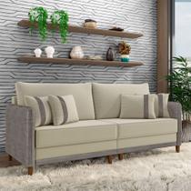 Sofá Living Montecarlo 3 Lugares Bipartido 232cm Pés em Madeira Veludo/PU Bege/Cinza G33 - Gran Belo Sofá Living Montecarlo 3 Lugares Bipartido 232cm Pés em Madeira Veludo/PU Bege/Cinza G33 - Gran Belo