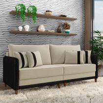 Sofá Living Montecarlo 3 Lugares Bipartido 232cm Pés em Madeira Veludo/PU Bege/Preto G33 - Gran Belo