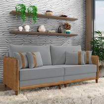 Sofá Living Montecarlo 3 Lugares Bipartido 232cm Pés em Madeira Veludo/PU Cinza/Caramelo G33 - Gran Belo Sofá Living Montecarlo 3 Lugares Bipartido 232cm Pés em Madeira Veludo/PU Cinza/Caramelo G33 - Gran Belo