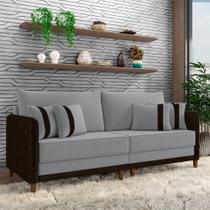 Sofá Living Montecarlo 3 Lugares Bipartido 232cm Pés em Madeira Veludo/PU Cinza/Marrom G33 - Gran Belo Sofá Living Montecarlo 3 Lugares Bipartido 232cm Pés em Madeira Veludo/PU Cinza/Marrom G33 - Gran Belo
