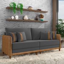 Sofá Living Montecarlo 3 Lugares Bipartido 232cm Pés em Madeira Veludo/PU Grafite/Caramelo G33 - Gran Belo Sofá Living Montecarlo 3 Lugares Bipartido 232cm Pés em Madeira Veludo/PU Grafite/Caramelo G33 - Gran Belo