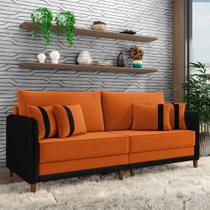 Sofá Living Montecarlo 3 Lugares Bipartido 252cm Pés em Madeira Veludo/PU Terracota/Preto G33 - Gran Belo