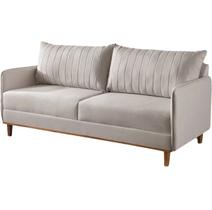 Sofá Living Persa em Veludo Bege 3 Lugares com Almofadas Soltas 200cm House Decor