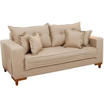 Sofá Living Portugal em Veludo 3 Lugares com Almofadas Soltas 200cm Boareto Cor Bege