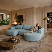 Sofá Living Retrátil e Reclinável 3 Lugares Azul Encantus 292cm