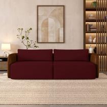 Sofá Living Sala de Estar Abel 220cm Bipartido pés de Madeira PU/Veludo Marrom/Bordô G33 - Gran Belo