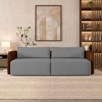 Sofá Living Sala de Estar Abel 220cm Bipartido pés de Madeira PU/Veludo Marrom/Cinza G33 - Gran Belo Sofá Living Sala de Estar Abel 220cm Bipartido pés de Madeira PU/Veludo Marrom/Cinza G33 - Gran Belo
