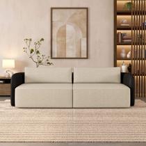 Sofá Living Sala de Estar Abel 240cm Bipartido pés de Madeira PU/Linho Preto/Bege G33 - Gran Belo Sofá Living Sala de Estar Abel 240cm Bipartido pés de Madeira PU/Linho Preto/Bege G33 - Gran Belo