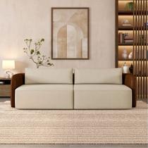 Sofá Living Sala de Estar Abel 240cm Bipartido pés de Madeira PU/Veludo Marrom/Bege Claro G33 - Gran Belo
