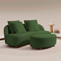 Sofá Living Sala de Estar Rocca 212cm com Puff Pés Madeira Linho Rústico Verde Musgo G92 - Gran Belo