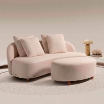 Sofá Living Sala de Estar Rocca 232cm com Puff Pés Madeira Linho Rústico Nude G92 - Gran Belo