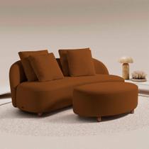 Sofá Living Sala de Estar Rocca 232cm com Puff Pés Madeira Linho Rústico Telha G92 - Gran Belo