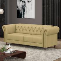 Sofá Living Sala de Estar Stanford Chesterfield 2 Lugares 200cm Pés de Madeira Couro Bege G58 - Gran Belo Sofá Living Sala de Estar Stanford Chesterfield 2 Lugares 200cm Pés de Madeira Couro Bege G58 - Gran Belo