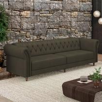Sofá Living Sala de Estar Stanford Chesterfield 3 Lugares 260cm Pés de Madeira Couro Capuccino G58 - Gran Belo Sofá Living Sala de Estar Stanford Chesterfield 3 Lugares 260cm Pés de Madeira Couro Capuccino G58 - Gran Belo