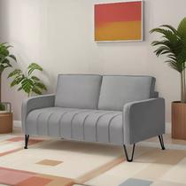 Sofá Living Savana 2 Lugares C/ Pé de Ferro Preto 1,58 Mts Veludo Cinza - Espuma D-28