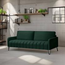 Sofá Living Savana 3 Lugares C/ Pé de Ferro Preto 2,20 Mts Veludo Verde Espuma D28