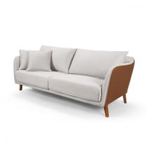 Sofá Living Tecido Composê Linho Cru e Marrom Terracota 1,70M Sofá Living Tecido Composê Linho Cru e Marrom Terracota 1,70M