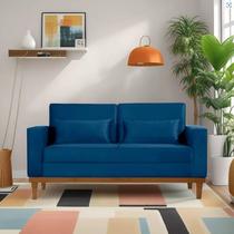 Sofá Living Valência 1,58 Mts C/base Madeira Decor Veludo - AZUL