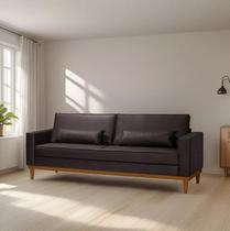 Sofá Living Valência 2,20mt C/base Madeira de Reflorestamento - Espuma D-28 C/ 2 Almofadas - material sintético Marrom Sofá Living Valência 2,20mt C/base Madeira de Reflorestamento - Espuma D-28 C/ 2 Almofadas - material sintético Marrom