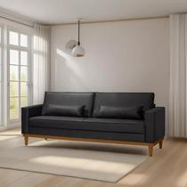 Sofá Living Valência 2,20mt C/base Madeira de Reflorestamento - Espuma D-28 C/ 2 Almofadas - material sintético Preto Sofá Living Valência 2,20mt C/base Madeira de Reflorestamento - Espuma D-28 C/ 2 Almofadas - material sintético Preto